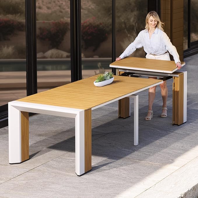 Transformer Table - Extendable Outdoor Dining Set up to 12, Expandable Patio Table, Weather-Resistant Patio Furniture, Space-Saving Sturdy Outdoor Table, Light Oak, Natural (Table Only)