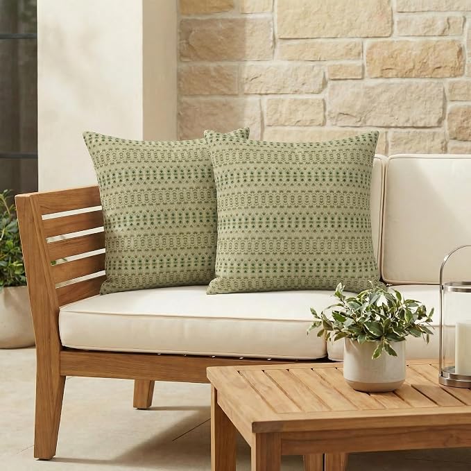 RSH DECOR Square Throw Pillows Set of 2, 17" x 17", Outdoor Pillows Waterproof, Cabrera Verde, Made in USA