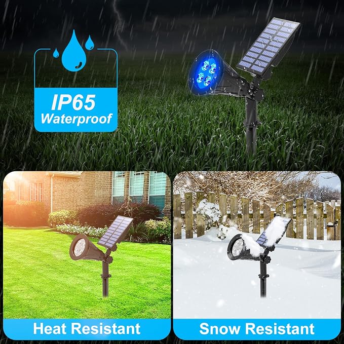 T-SUN Blue Solar Spotlights, Solar Lights Outdoor Waterproof, Auto ON/Off Adjustable Solar Garden Pond Lights for Tree, Patio, Yard, Garden, Driveway, Stairs, Pool Area (Blue- 4 Pack)