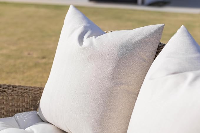 RSH DECOR: Sunbrella Square Throw Pillows Set of 2 | 24" x 24" | Water and Fade-Resistant Performance Fabric | Outdoor Pillow Covers with Down-Alternative Inserts | Canvas White