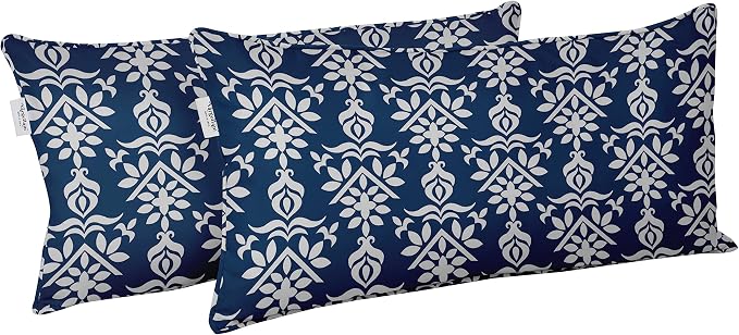 Indoor/Outdoor Polyester Fabric Lumbar Pillow Cover, All-Weather Waterproof Rectangular Cushion Case for Patio Furniture, 16 x 24 Set of 2 - Block-22