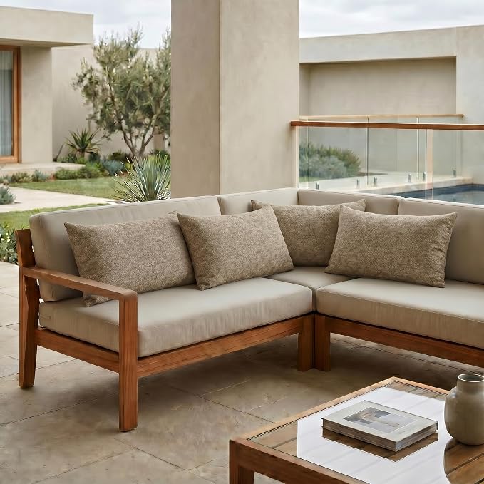 RSH DECOR: Sunbrella Jumbo Lumbar Throw Pillows Set of 4 | 26" x 16" | Indoor Outdoor – Patio, Lounge, Adirondack | Water & Fade-Resistant | Down-Alternative Inserts | Made in USA (Berber Cafe)