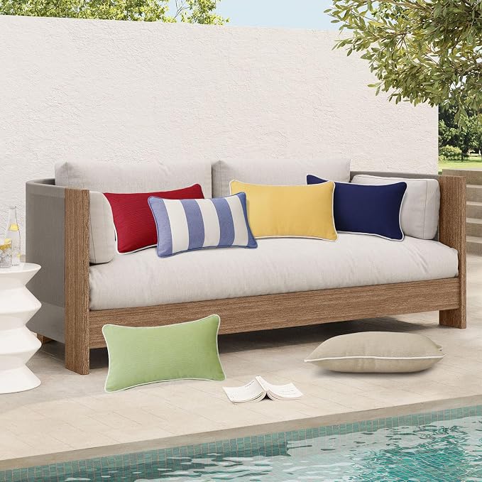 Unimatta Decorative Outdoor Water Repellent Throw Pillows with Inserts, Set of 4, 20" x12" Pillows for Patio, Backyard, Bed, Couch, and Patio Furniture, Red