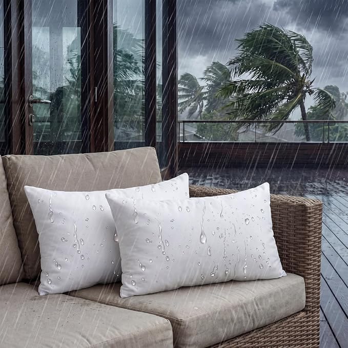 Sieral 2 Pcs 2.2 lb Weighted Outdoor Pillows Inserts, 12" x 20" Patio Waterproof Throw Pillows with 1.1 lb Glass Bead, Waterproof Square Pillow Cushion for Patio Garden Sofa Couch Deck, Yachts, Resort