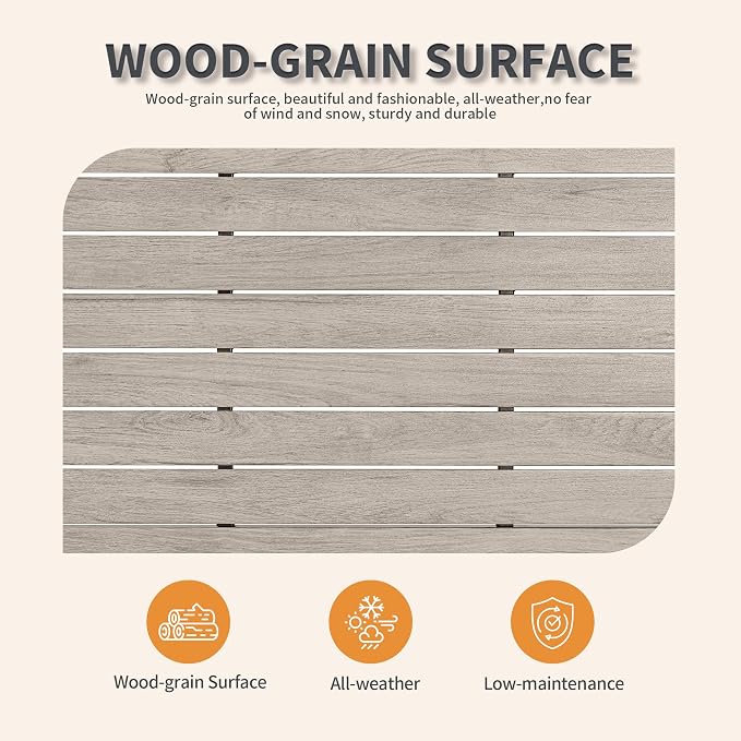 Outdoor Coffee Table, Never-Rust Aluminum Patio Coffee Table with Faux Wood Grain Finish, 24" x 43" Rectangle All-Weather Patio Table with Adjustable Feet for Balcony, Deck, Garden