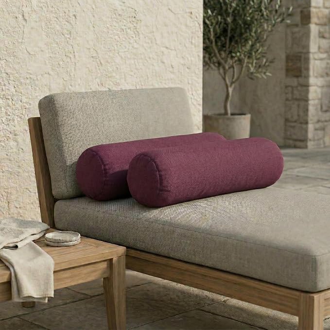 RSH DECOR: Sunbrella Neck Roll Pillows Set of 2 | 24” x 8” | Outdoor Bolster for Patio, Deck, Porch, or Poolside Chairs | Fade & Water-Resistant | Made in USA (Canvas Iris)