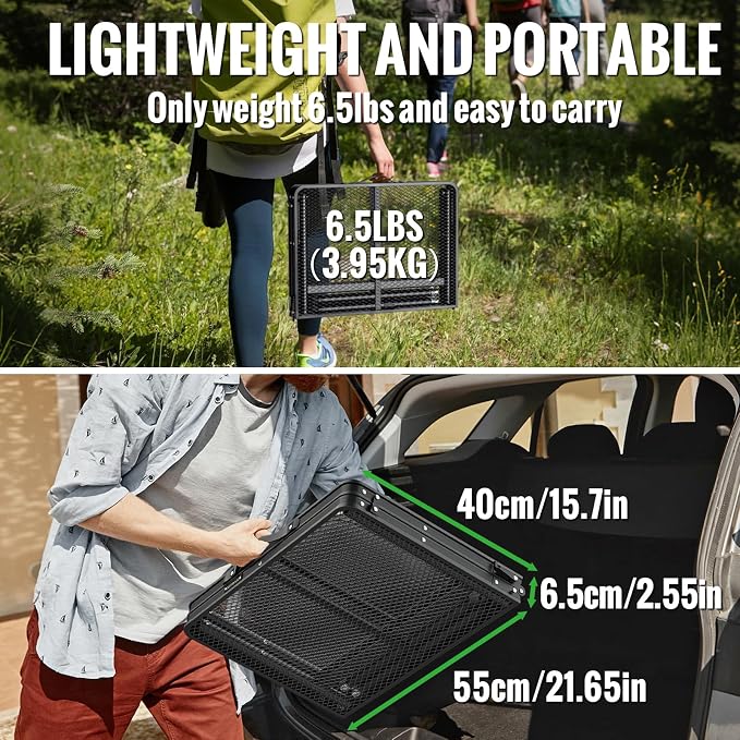 GARLLEN Folding Grill Table, 2-Height Adjustable Folding Camping Table with Heat-Resistant Wider Tabletop, Portable Aluminum Outdoor Tables for BBQ, Camping, Picnic, 35" L x 21.65" W, Black