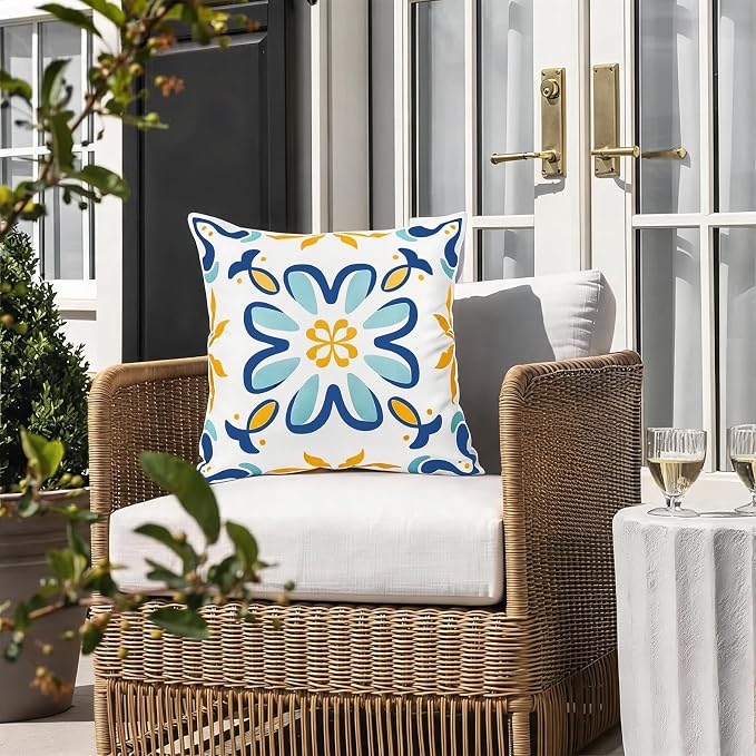 Merrycolor Summer Outdoor Waterproof Throw Pillow Covers 18x18Inch Set of 4 Boho Farmhouse Coastal Decorative Pillowcases Print Flowers Accent Cushion Covers for Couch Patio Swing and Garden Sofa