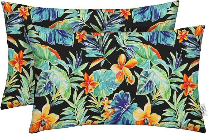 RSH DECOR: Lumbar Throw Pillows Set of 2 | 20” x 12" | All-Weather Spun Fabric | Water and Fade-Resistant | Outdoor Support Pillows for Patio Furniture | Beachcrest Caviar