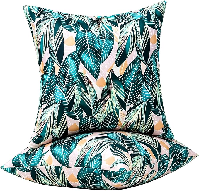Summer Outdoor Pillow Covers Waterproof Decorative Throw Pillow Covers Green Tropical Leaves Couch Covers 16x16 Set of 2 Square Outdoor Cushion Cases for Patio Furniture Garden Tent Balcony Bench
