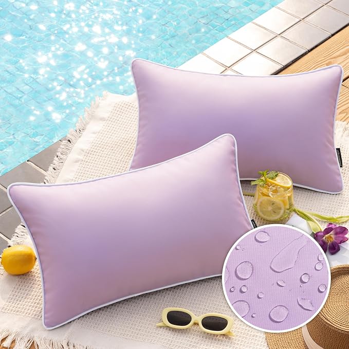 Phantoscope Pack of 2 Outdoor Waterproof Throw Pillow Covers Decorative Square Cushion Case Patio Pillows for Couch Tent, Lavender Purple 12x20 inches