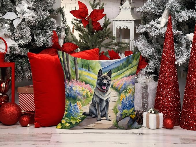 Caroline's Treasures Norwegian Elkhound Spring Path Throw Pillow Machine Washable, Indoor Outdoor Decorative Pillow for Couch, Bed or Patio, 14Hx14W