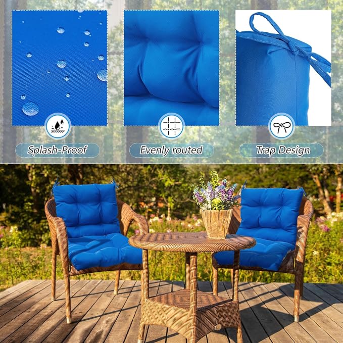 Marsui Outdoor Indoor High Back Chair Cushions Patio Furniture Tufted Pillow with Ties Water-Resistant Replacement Outdoor Rocking Chair Cushions, 42 x 21 Inches(Blue)