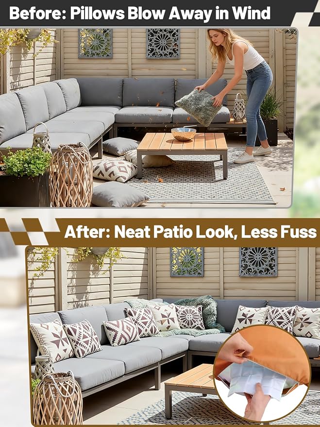 Apipi 4 Pack Wind Resistant Weighted Pillow Inserts for Outdoor, 1lb Each | Hidden Weighted Inserts, Help Keep Pillows in Place, Easy to Install & Remove for Windy Patios, Beach, Desert, 8" x 7"