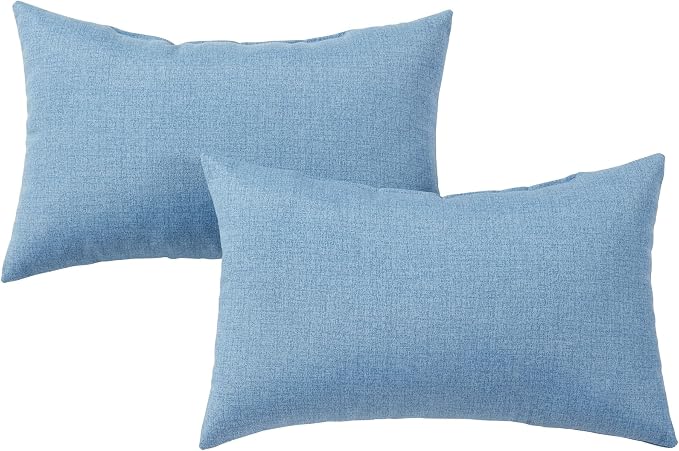 Set of 2 Outdoor Throw Pillows 19 x 12 Inch – Reversible Rectangle Patio Accent Pillows – Weather-Resistant Polyester Fabric – Eco-Friendly Recycled Polyfiber Fill – Denim