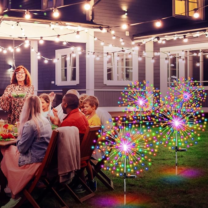 Tujoe 4 Pack Halloween Outdoor Garden Decoration Solar Firework Lights | 200 LED Solar Firework Lights, 8 Lighting Modes, 32" to 51" Height, Outdoor Garden Yard Pathway Party Decoration, Colorful
