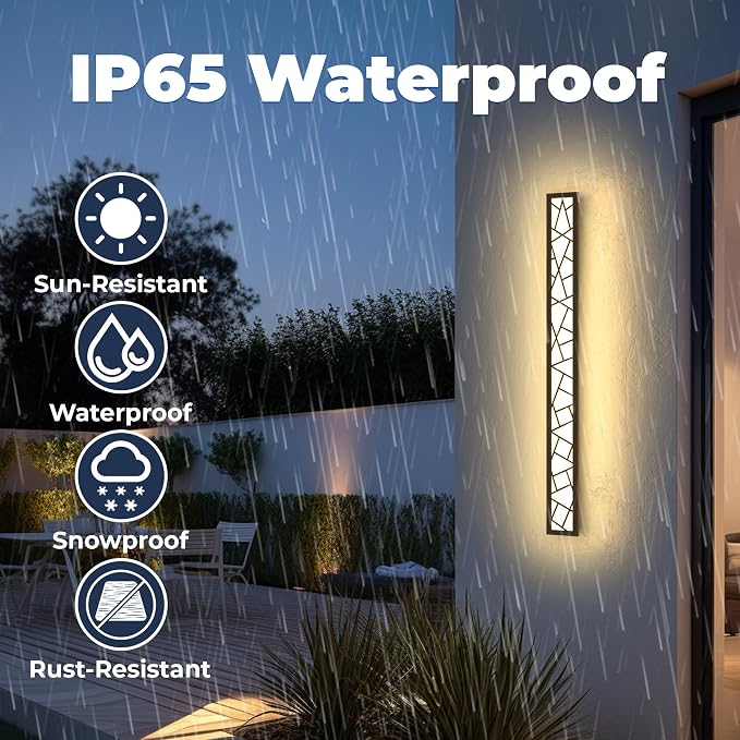 Outdoor Wall Lights 39.4inch Modern Outdoor Wall Sconce LED Long Wall Sconces Black Front Porch Light Waterproof Led Wall Light IP67 3000K Exterior Lighting Fixtures