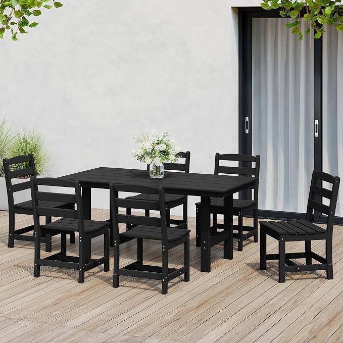 Costaelm Outdoor Patio Table, Outdoor Dining Table for 6, Weather Resistant Rectangle Patio Table with Umbrella Hole for Outside, Garden, Poolside, Porch, Black