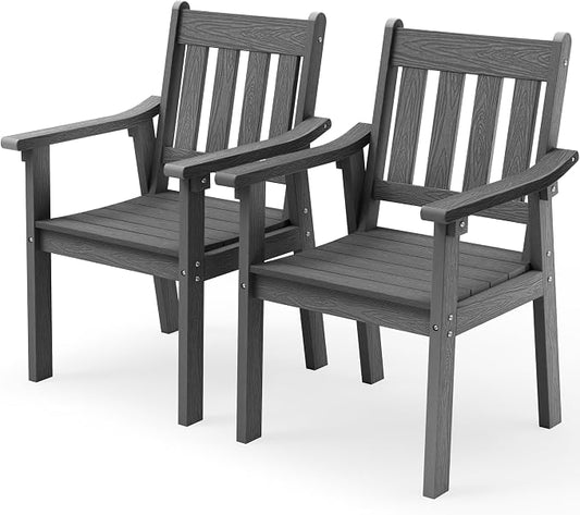 YEFU Outdoor Patio Chairs Set of 2: All Weather Outdoor Dining Chairs with Wide Curved Seat and Backrest - Plastic Patio Chairs for Outside Backyard/Garden/Pool/Porch/Deck 350lbs Capacity Grey