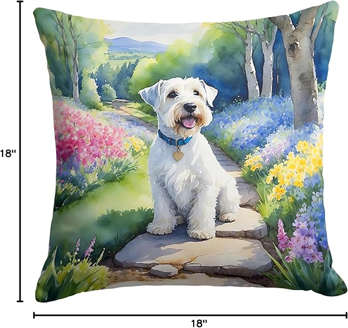 Caroline's Treasures Sealyham Terrier Spring Path Throw Pillow Machine Washable, Indoor Outdoor Decorative Pillow for Couch, Bed or Patio, 18Hx18W