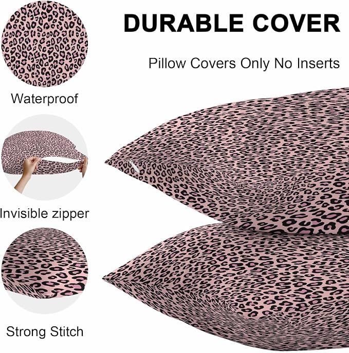 Vandarllin Outdoor Throw Pillows Covers 18x18 inch Set of 2 Waterproof Pink Leopard Print Decorative Zippered Cushion Covers for Patio Furniture, Luxury Animal Fur Pattern Lumbar Pillowcases