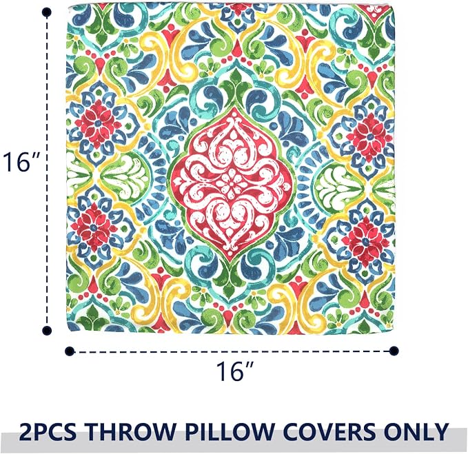 Outdoor Throw Pillow Covers 16x16 Inch, Square Patio Pillow Cases Pack of 2, Modern Decorative Back Cushion Covers for Patio Furniture Garden Couch Farmhouse,Damask Red