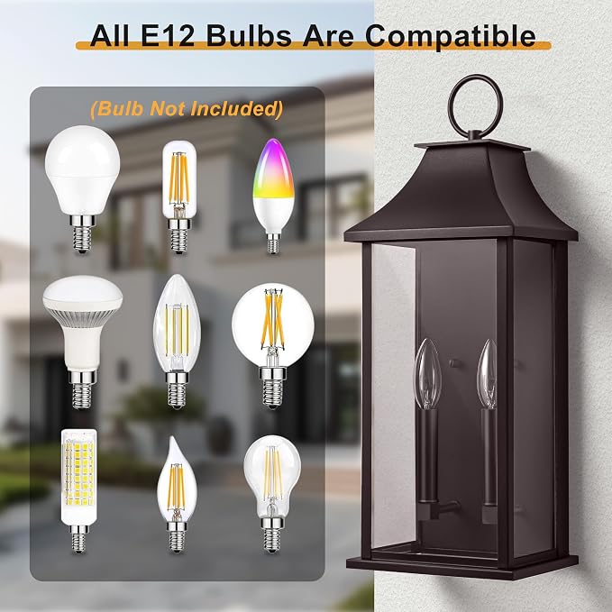 Dusk to Dawn Outdoor Wall Sconces 2-Light, 20.6", Bronze | Large Outside Wall Sconce, Aluminium Wall Light Fixture with Glass, Waterproof Exterior Lamp for House, Porch, Garage