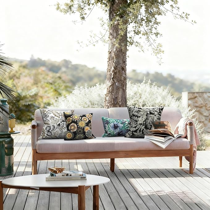 LVTXIII Outdoor Pillows 20x20 Inch, 2 Pack Large Decorative Square Throw Pillows with Inserts for Couch, Bed, Floor Seating, Patio Furniture, Tropical Leaf Black
