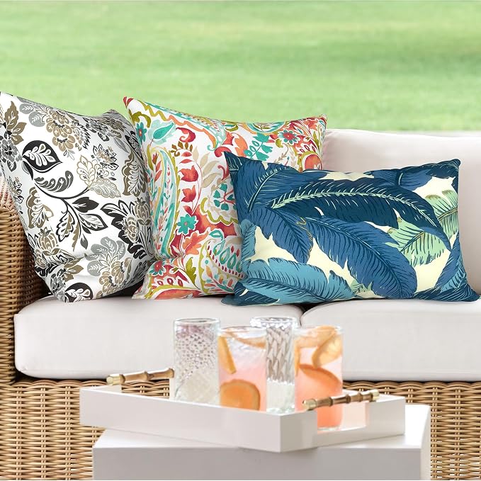 DYTXIII Pack of 2 Outdoor Waterproof Lumbar Pillow Covers ONLY, 12x20 Rectangle Decorative Double Printed Pillow Cases for Patio Couch Porch Furniture - Swaying Palms Blue