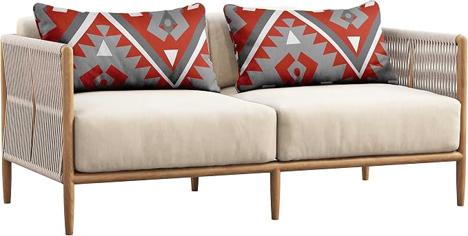 Indoor/Outdoor Polyester Fabric Lumbar Pillow Cover, All-Weather Waterproof Rectangular Cushion Case for Patio Furniture, 16 x 24 Set of 2 - Geometric-85