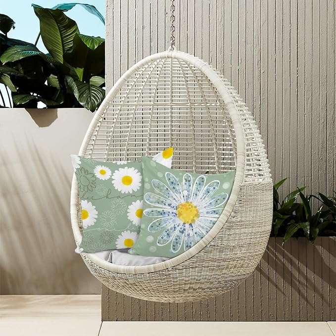 Spring Outdoor Pillow Covers Waterproof 18x18 Set of 4 Daisy Flower Farmhouse Decorative Floral Throw Pillows Covers Accent for Couch Sofa Patio Furniture Spring Home Decor