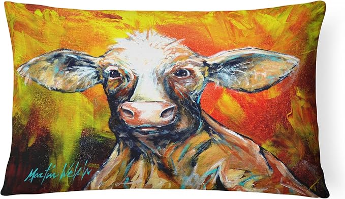 Caroline's Treasures MW1225PW1216 Another Happy Cow Canvas Fabric Decorative Pillow Machine Washable, Indoor Outdoor Decorative Pillow for Couch, Bed or Patio, 12HX16W