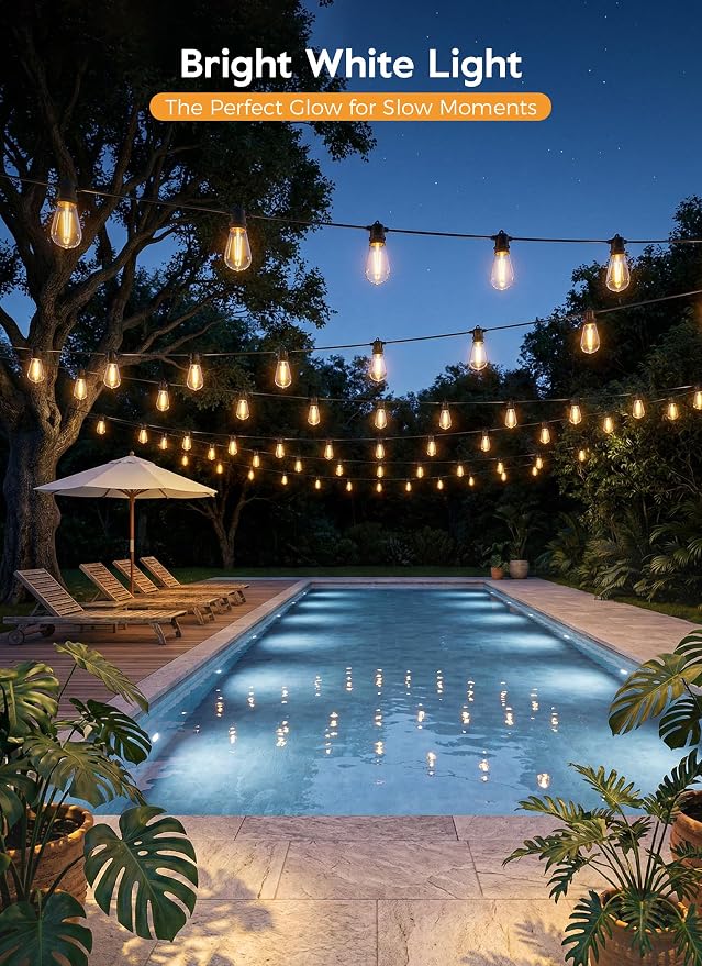 Minetom 100FT Solar String Lights Outdoor Waterproof, S14 Patio Lights | 31+2LED Shatterproof Bulb, Remote Type-C Port Timable, 3 Light Modes Dimmable Solar String Lights for Outside, Yard, Camping