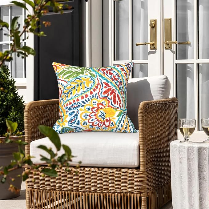 LVTXIII Outdoor/Indoor Throw Pillows, Decorative Throw Pillows with Inserts, 18”x18” Square Pillows for Bed, Couch, Sofa and Patio Furniture (Set of 2, Paisley Multi)