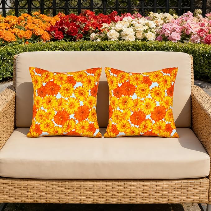 Eternal Beauty 18X18'' Set of 2 Outdoor Decorative Pillow Covers Waterproof Outdoor Pillow Covers for Spring Summer Patio Throw Pillows, 18X18 inches, Sunflower