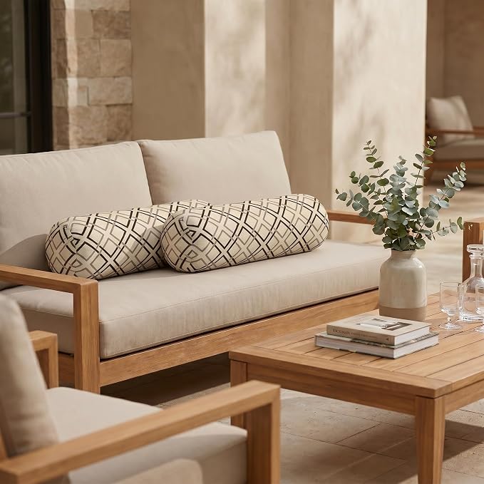 RSH DECOR: Sunbrella Neck Roll Pillows Set of 2 | 24” x 8” | Outdoor Bolster for Patio, Deck, Porch, or Poolside Chairs | Fade & Water-Resistant | Made in USA (Dwell Mahogany)