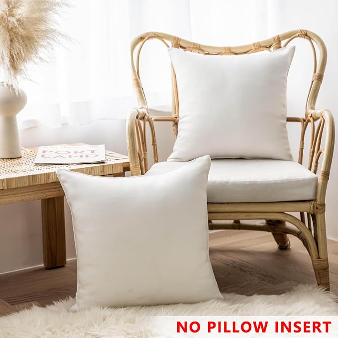 Home Brilliant Outdoor Pillows Covers Waterproof Linen Pillow Covers Bohemian Throw Pillow Covers for Patio Living Room Kid, 4 Pieces, 18 x 18 inches(45cm x 45cm), White