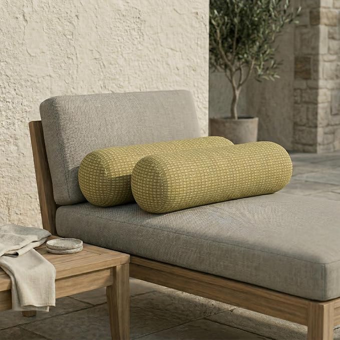 RSH DECOR: Neck Roll Jumbo Bolster Pillows Set of 2 | 24” x 8" | All-Weather Spun Fabric | Water and Fade-Resistant | Outdoor Support Pillows for Patio Furniture | Made in USA (Future Mineral)
