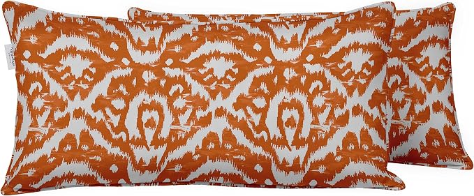 Indoor/Outdoor Polyester Fabric Lumbar Pillow Cover, All-Weather Waterproof Rectangular Cushion Case for Patio Furniture, 12 x 24 Set of 2 - Ikat-56
