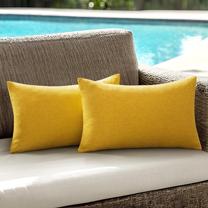 ANRODUO Outdoor Waterproof Pillow Covers for Patio 12x20 Yellow Set of 2 | Outdoor Pillow Covers for Patio Furniture, Decorative Linen Cushion Sham, Outside Lumbar Pillowcase for Garden Balcony Decor