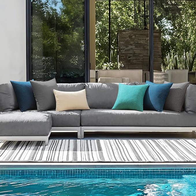 ANRODUO Outdoor Waterproof Pillow Covers for Patio 12x20 Turquoise 2 Pack | Outdoor Pillow Covers for Patio Furniture, Decorative Linen Cushion Sham, Outside Lumbar Pillowcase for Garden Balcony Decor