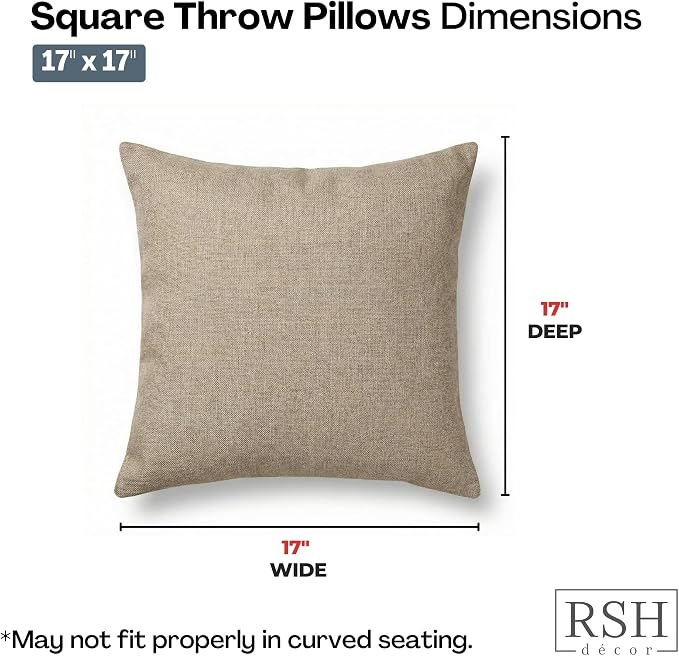 RSH DECOR Square Throw Pillows Set of 2, 17" x 17", Outdoor Pillows Waterproof, Outdoor Pillow Covers, Pillow Covers for Couch, Spectrum Mushroom Brown, Made in USA