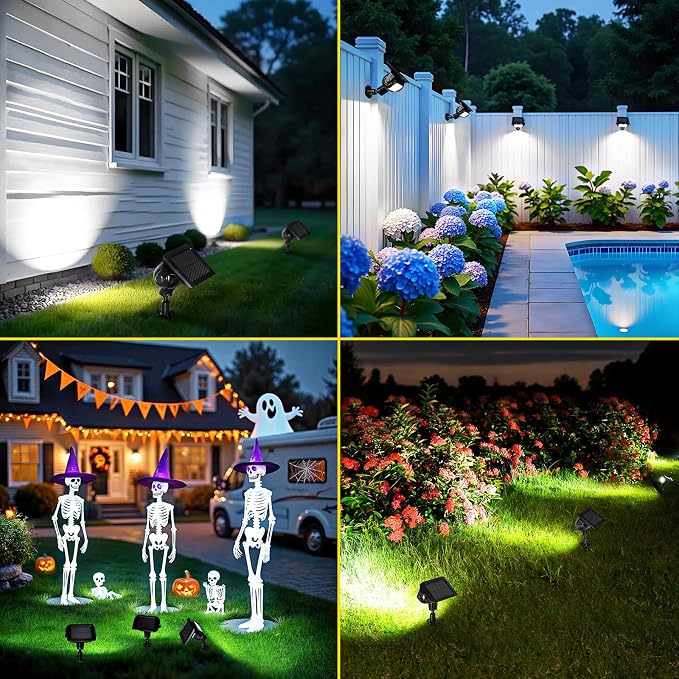 ROSHWEY Solar Spot Lights Outdoor, Waterproof Spotlights with 2 Brightness Mode, Landscape Lighting Solar Lights for Garden, Yard, Pathway (Cool White, 4 Pack)