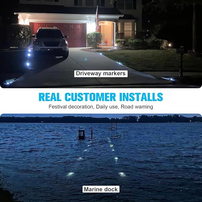 VOLISUN Solar Deck Driveway Dock Lights,Solar Pathway Lights,Warm 12 Pack | Solar Powered LED, IP68 Waterproof Led Outdoor Warning Step Marine Lights for Sidewalk Garden Yard