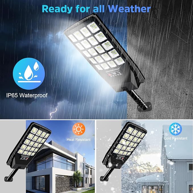 4 Pack Solar Street Lights Outdoor Waterproof, 6500K 20000LM Wide Angle Solar Powered Flood Light with Motion Sensor & Remote Control,Dusk to Dawn Commercial Solar Outdoor Light for Parking Lot