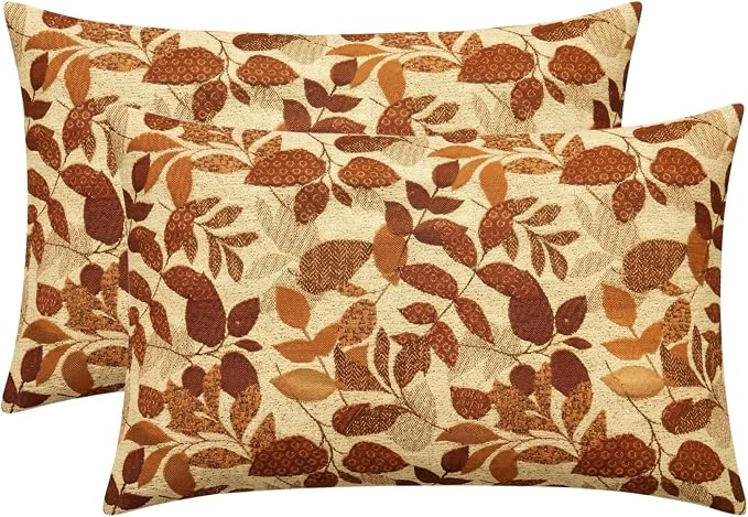 RSH DECOR: Designer Select Sunbrella Lumbar Throw Pillows Set of 2 | 20" x 12" | Water and Fade-Resistant Performance Fabric | Indoor Outdoor Accent Pillows | Made in USA (Gentry Sequoia)
