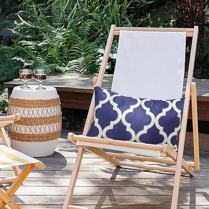 Pack of 2 Waterproof Outdoor Throw Pillows Cover 12x20 Inch Navy Blue and White Throw Pillow Covers Rectangle Pillowcases Outdoor Lumbar Pillows for Patio Furniture Garden (No Pillow Insert)
