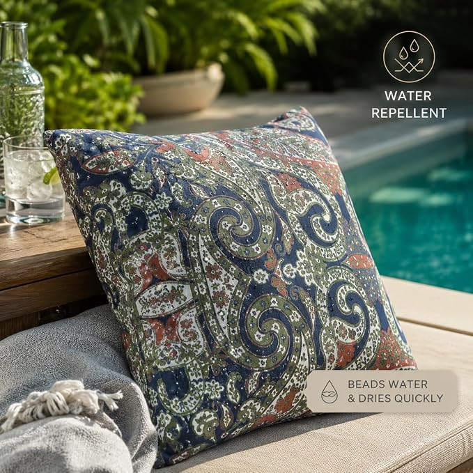 Outdoor Throw Pillows 18×18 Inch Pack of 2 Waterproof Decorative Patio Pillows with Inserts, Square Pillows for Garden Couch Sofa and Patio Furniture