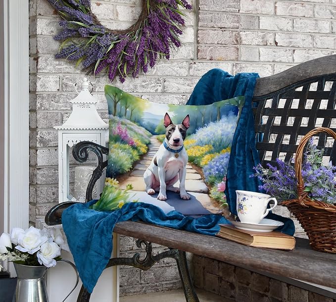 Caroline's Treasures Bull Terrier Spring Path Throw Pillow Machine Washable, Indoor Outdoor Decorative Pillow for Couch, Bed or Patio, 18Hx18W
