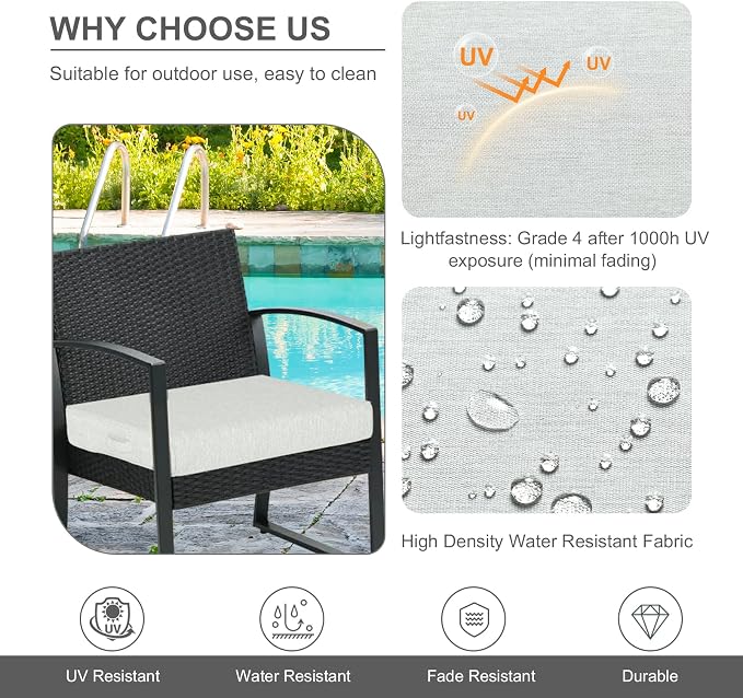 Aoodor Patio Chair Cushions Set of 2, 25 x 25 x 4 Inch Water Resistant Outdoor Seat Cushions with Handle and Ties, Square Corner Cushions for Patio Furniture Garden Lawn, Grey